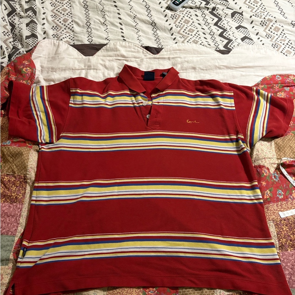 Vintage Karl Kani men’s XXL Red Striped Men's Polo Shirt